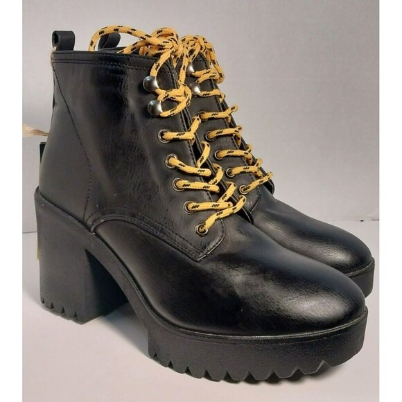 Seven7 Flatiron Platform Combat Boots Womens Size 9 Black Leather Side Zip 2081 - Picture 1 of 10